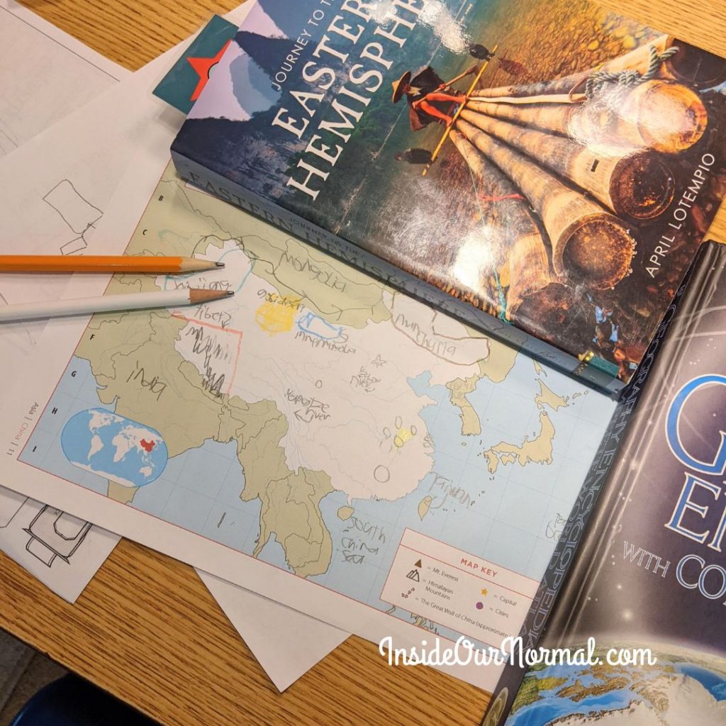 Notebooking and maps are part of BookShark, a secular homeschool curriculum