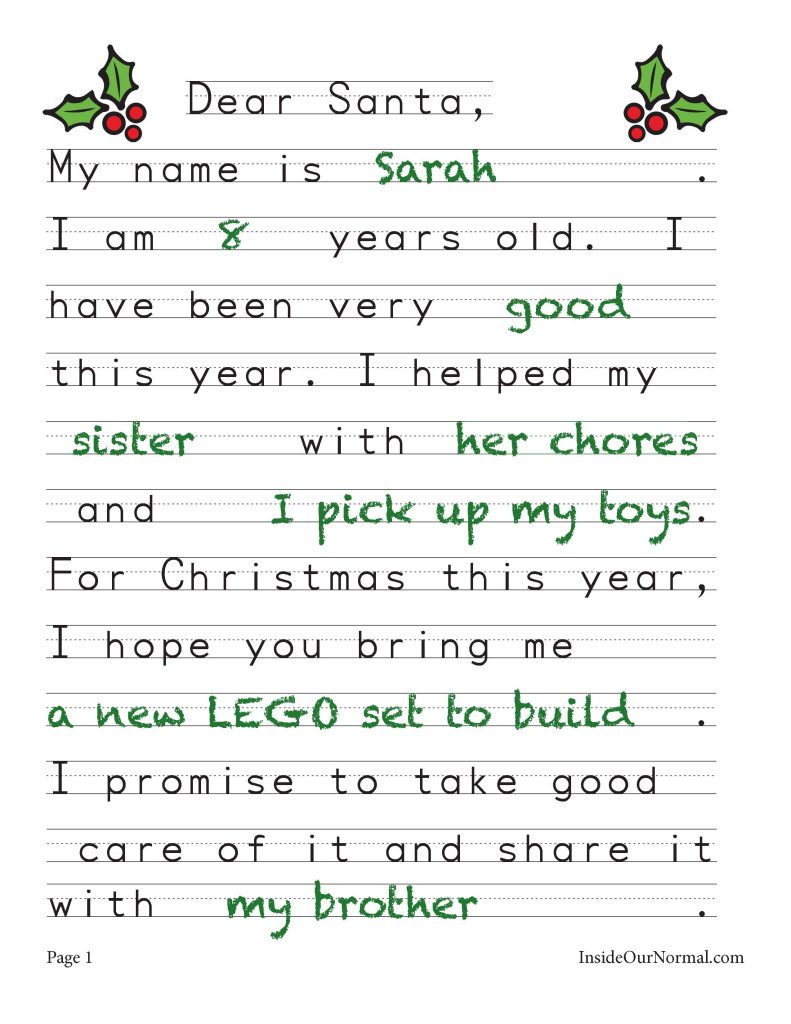 Christmas Letters Handwriting Practice - Print Writing ~ Inside Our Normal