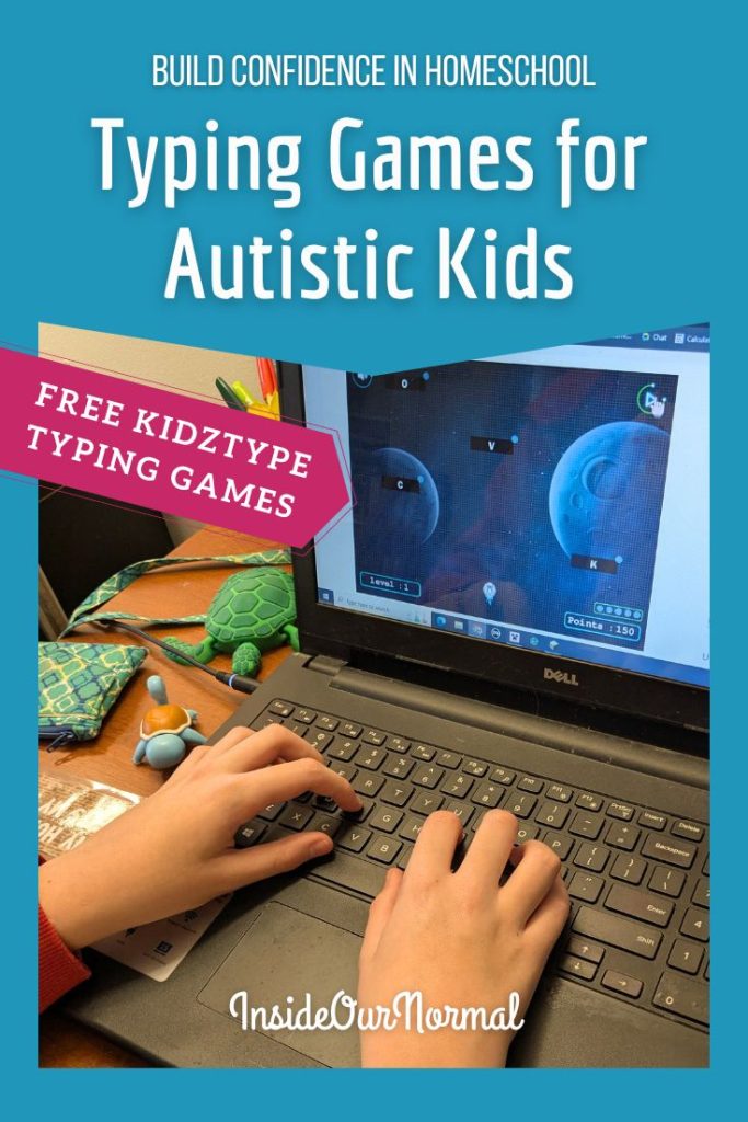 Autistic homeschool student practicing on a laptop — learning to type with free KidzType typing games for kids to build confidence and communication skills.